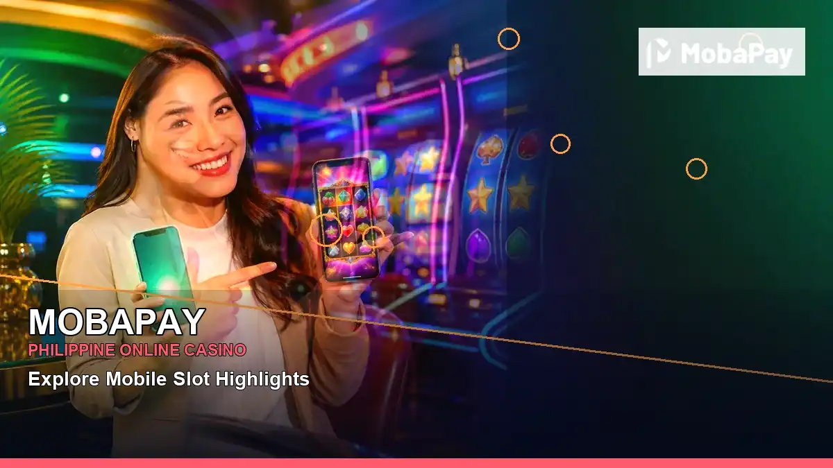 MOBAPAY adventure online slot games featuring an adult Filipina casino host with a left close-up composition